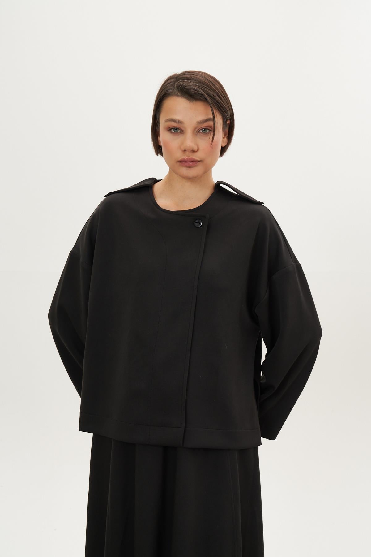 Apoletli Modal Ceket Siyah