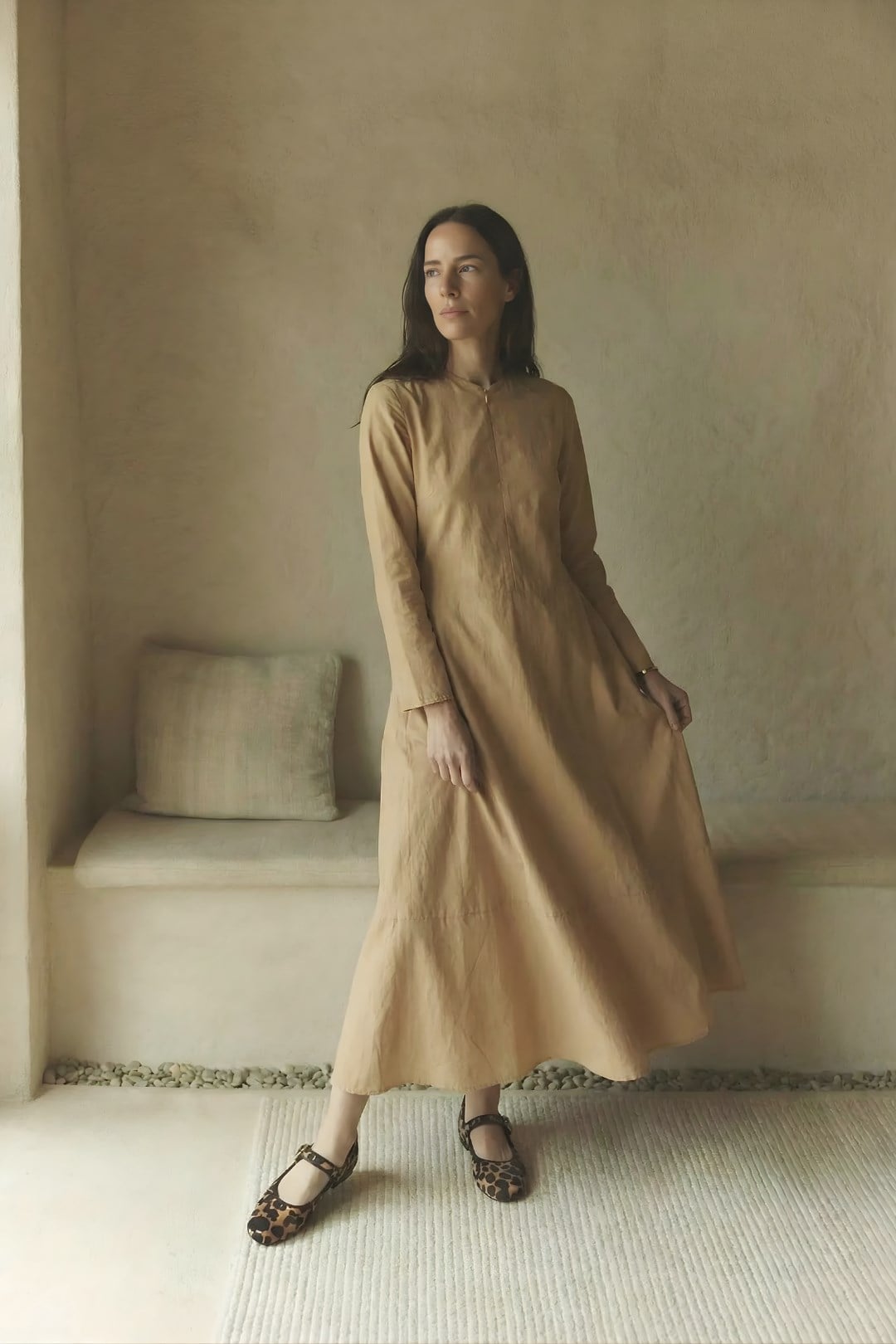 AURA | Gizli Fermuarlı  Minimal Elbise Camel