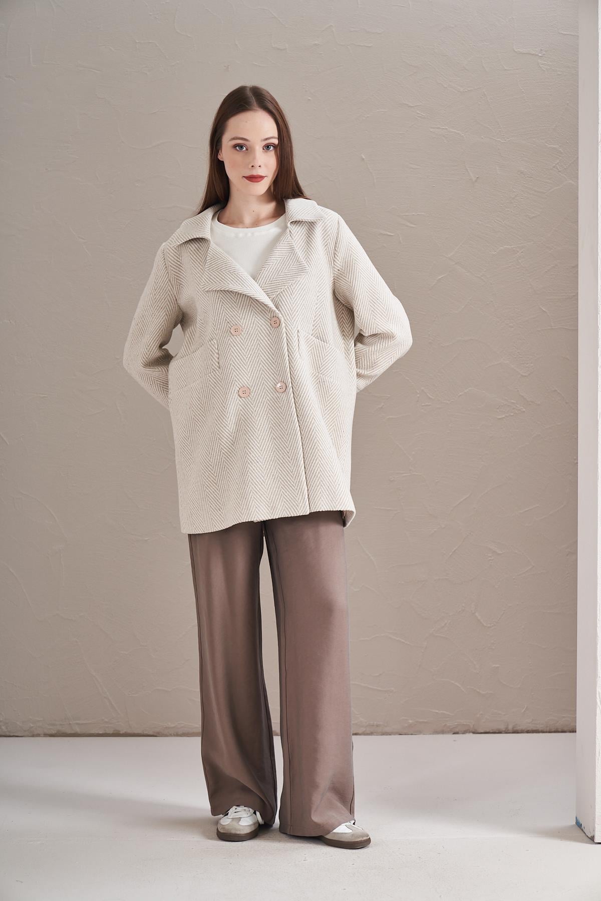 Balık Sırtı Ceket Ekru