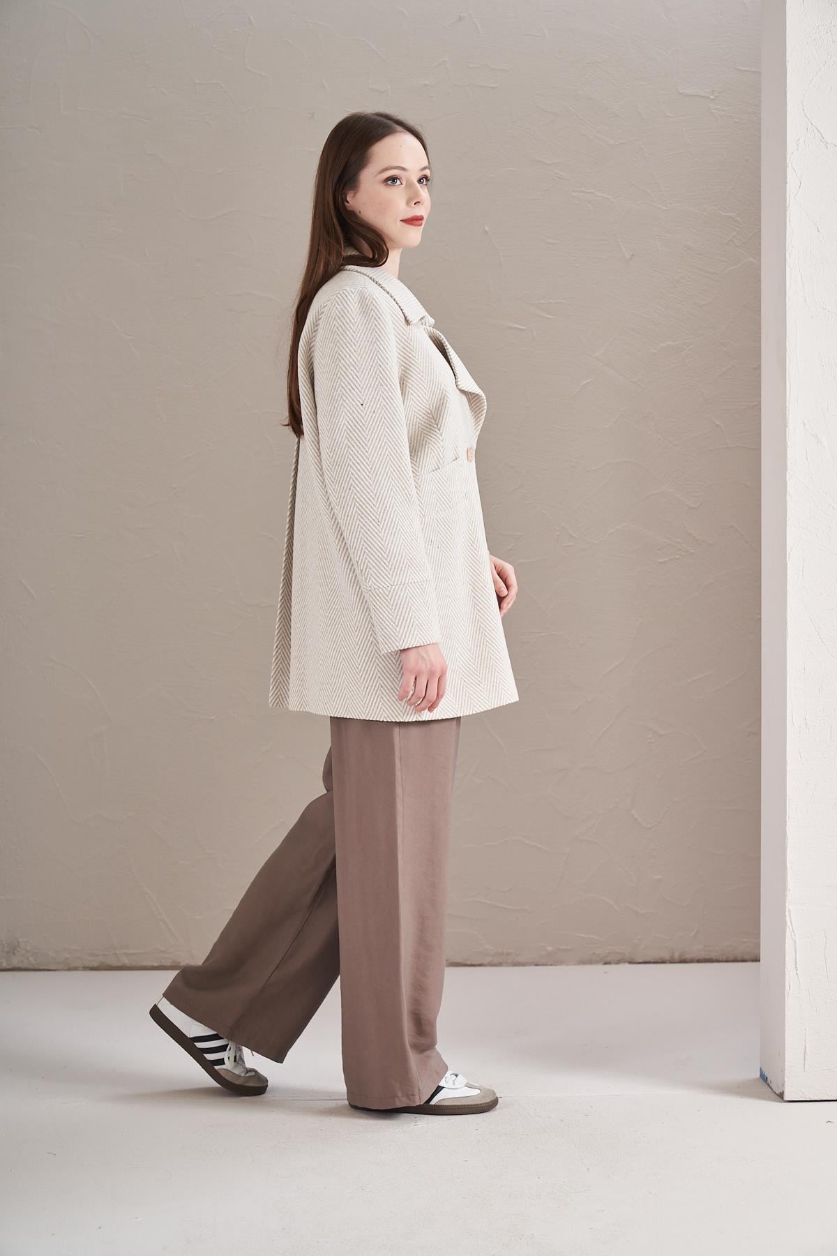 Balık Sırtı Ceket Ekru