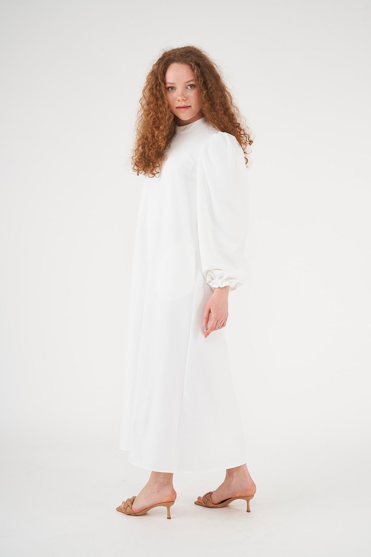 Balloon Sleeve Dress Ecru