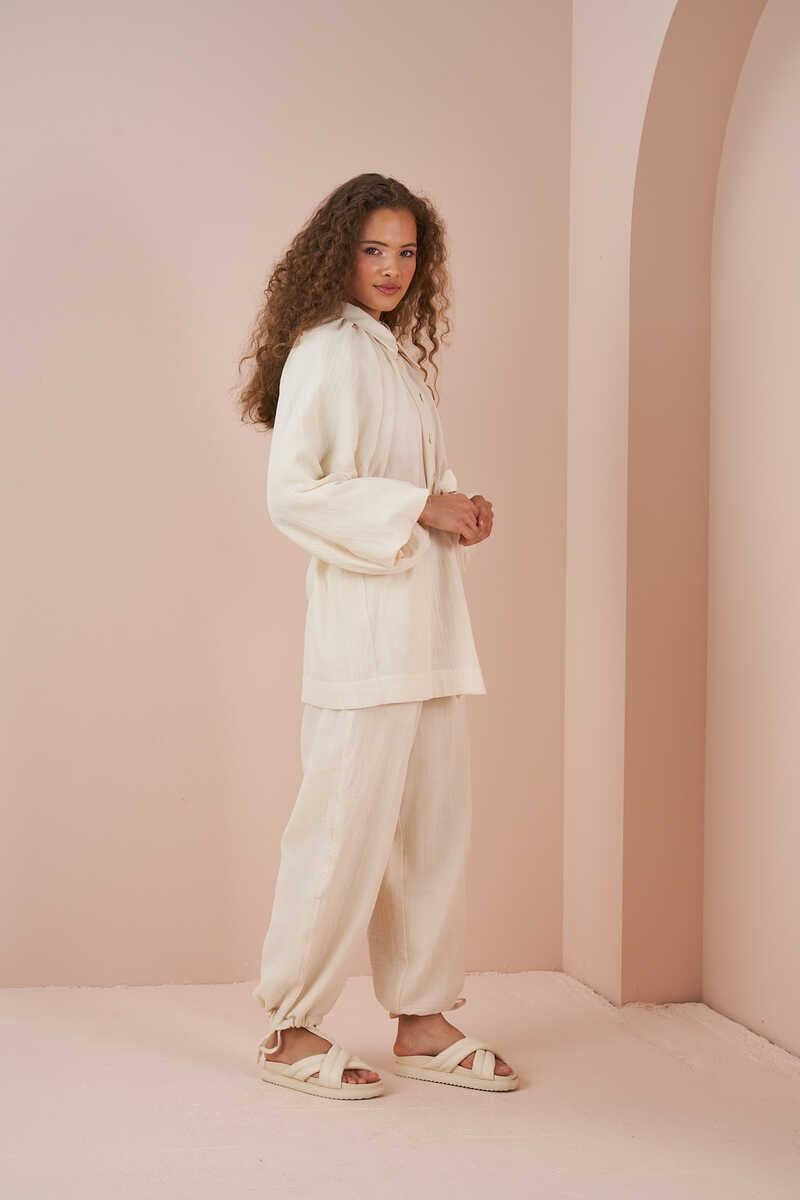 Balloon Sleeve Muslin Tunic Ecru