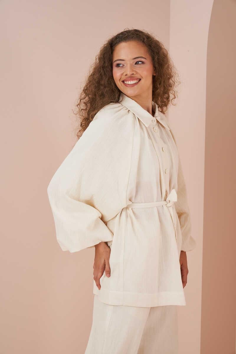 Balloon Sleeve Muslin Tunic Ecru