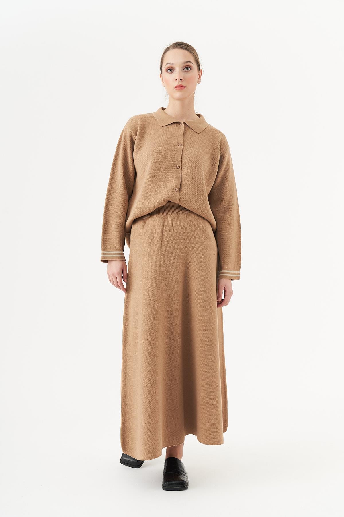 Çizgili Triko Tunik Latte