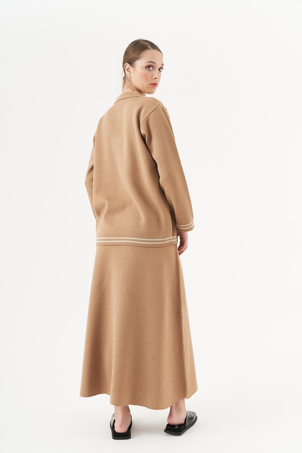 Çizgili Triko Tunik Latte