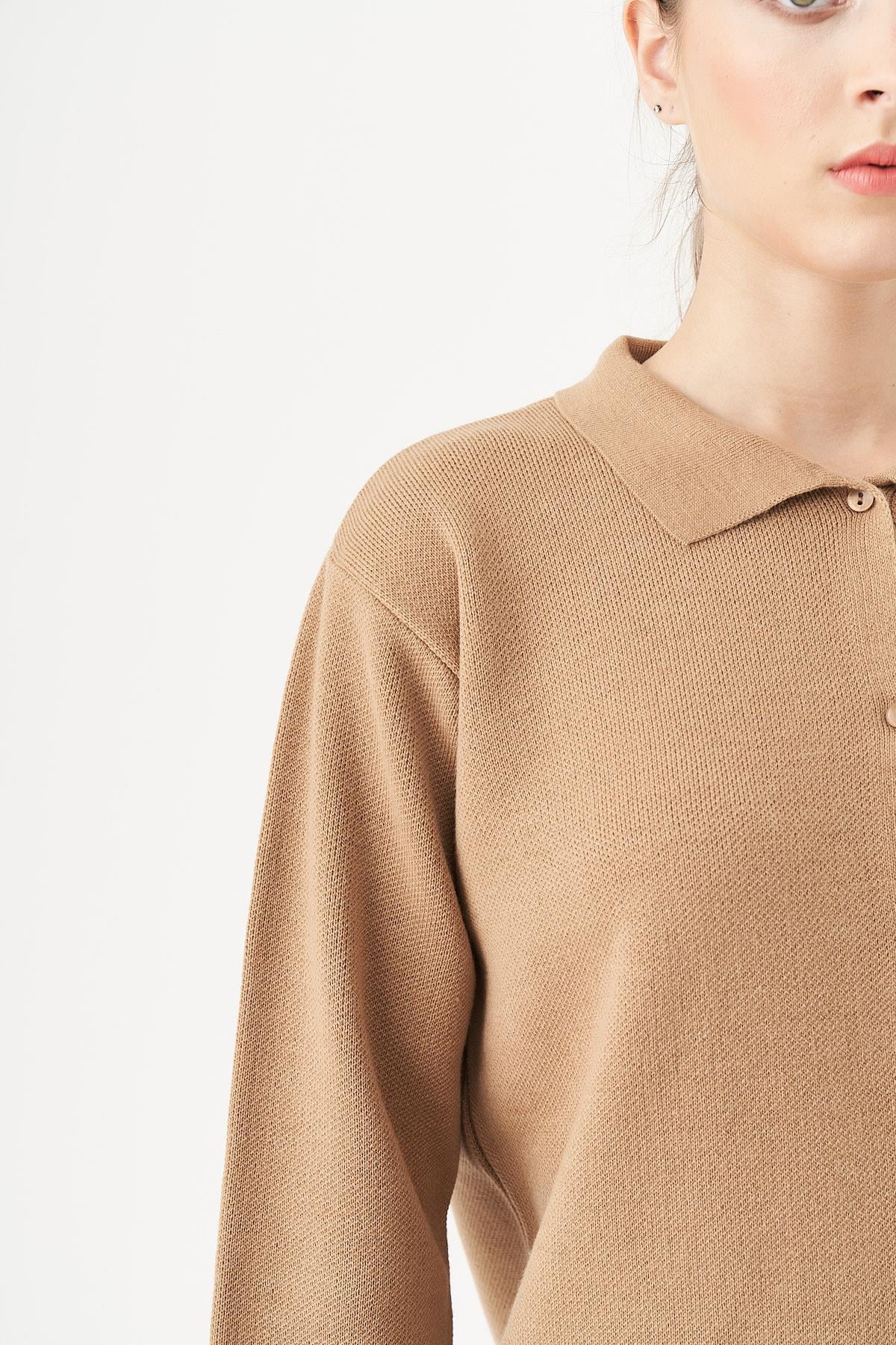 Çizgili Triko Tunik Latte