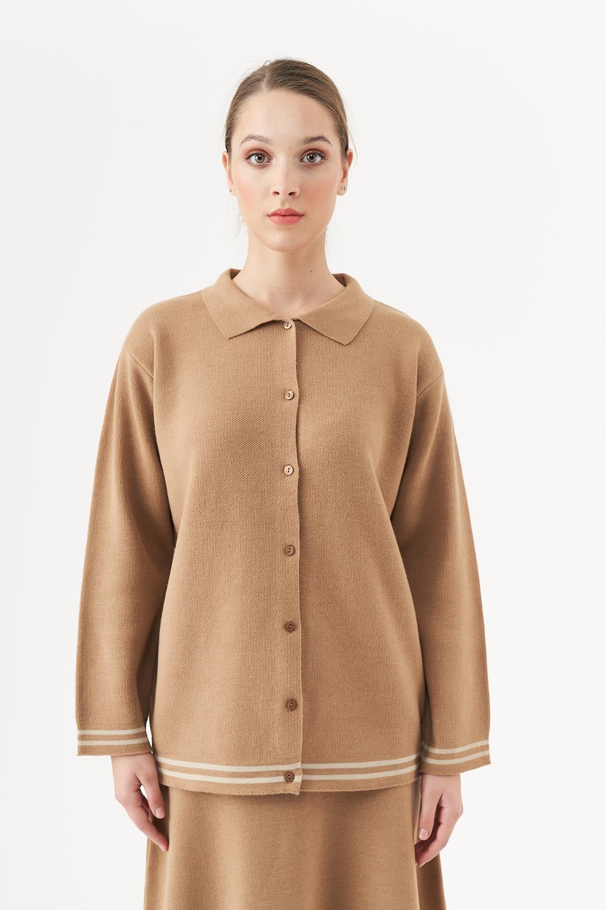 Çizgili Triko Tunik Latte