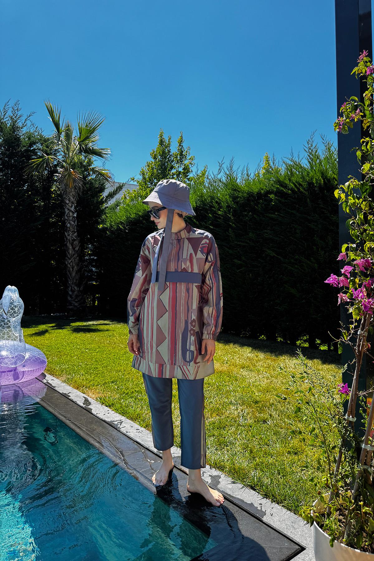 Etnik Desen Tesettür Mayo Çağla Kısa