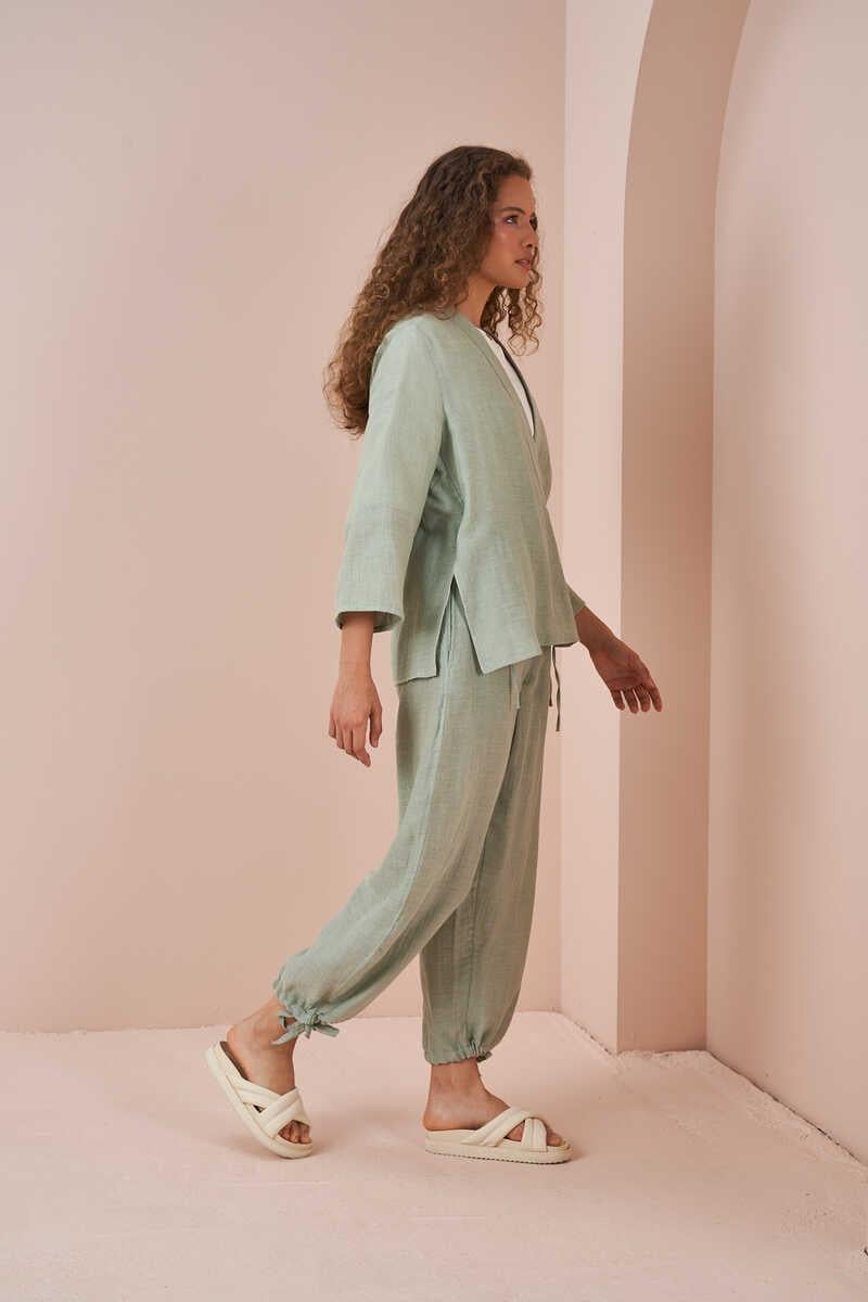 Kruvaze Kimono Müslin Bluz Yeşil