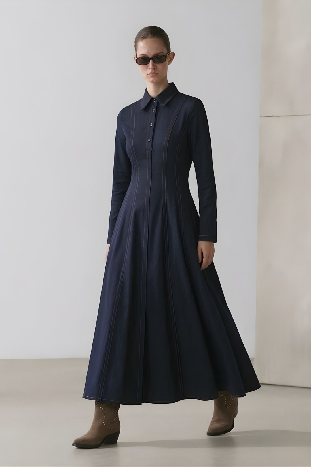 LENA | Parçalı Denim Elbise Lacivert