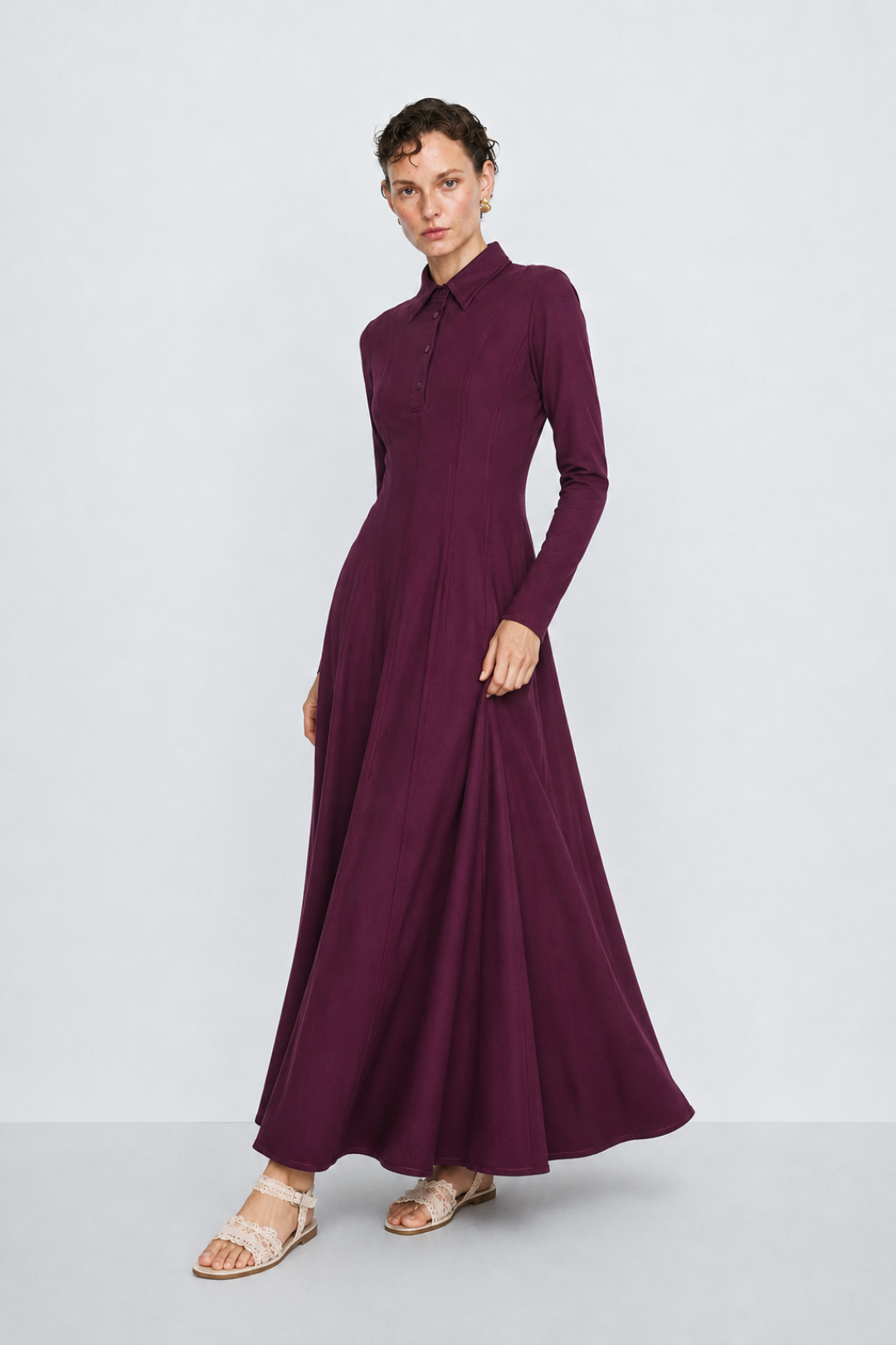 LENA | Parçalı Denim Elbise Mürdüm