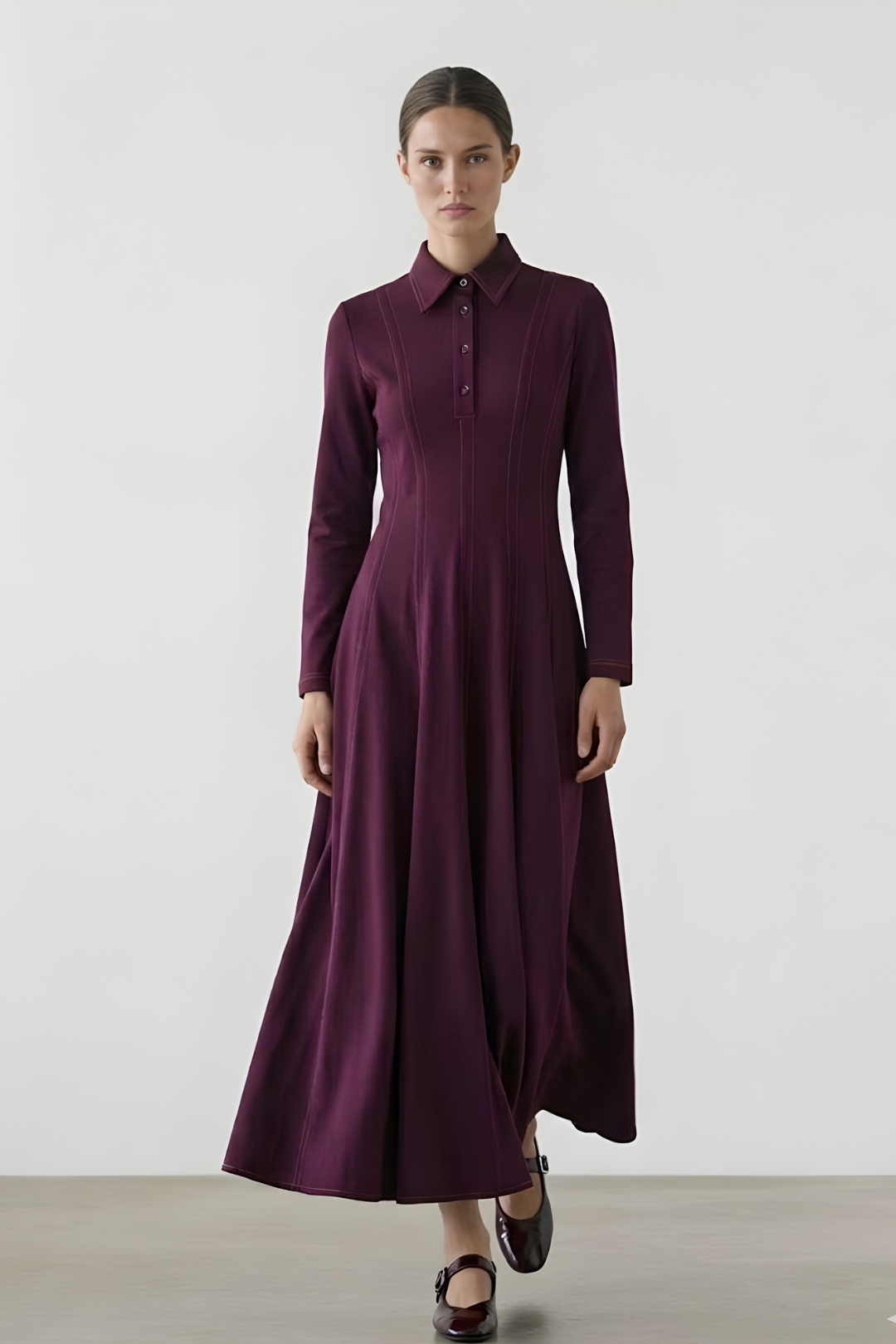 LENA | Parçalı Denim Elbise Mürdüm
