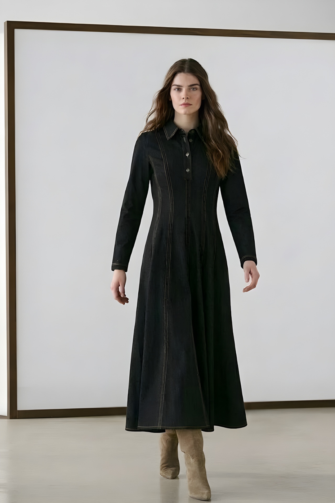 LENA | Parçalı Denim Elbise Siyah