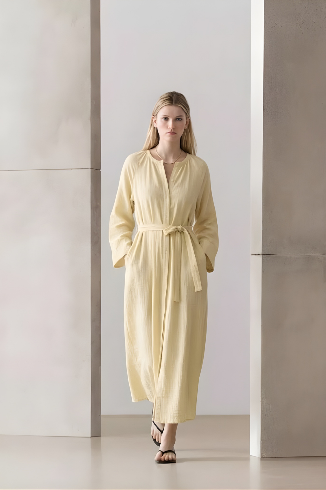 LİNA | Ferace Müslin Elbise Butter Yellow