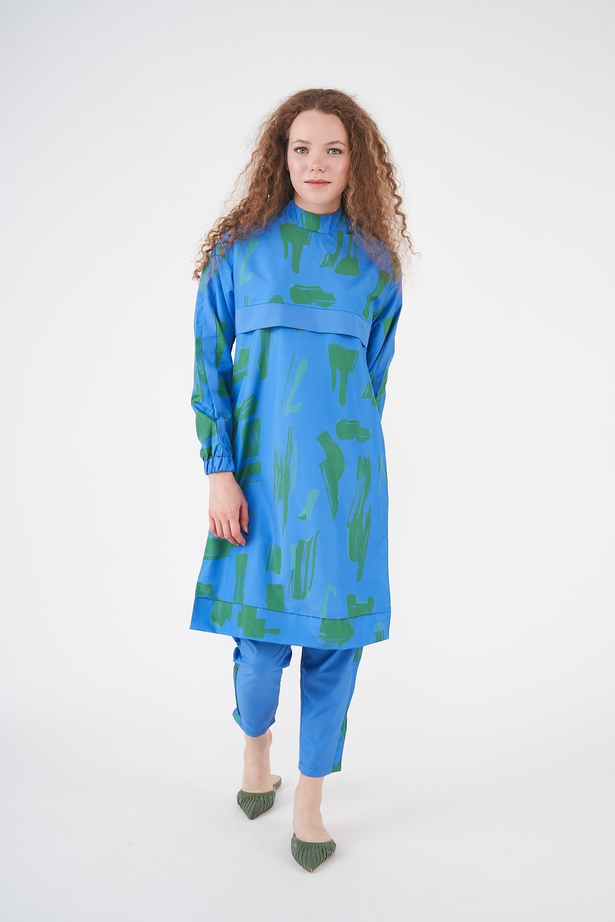 Maysa Pattern Covered Swimsuit Blue Green Long