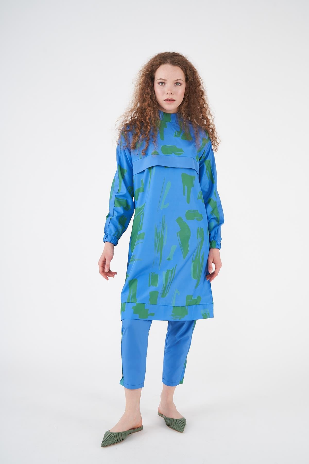 Maysa Pattern Covered Swimsuit Blue Green Long