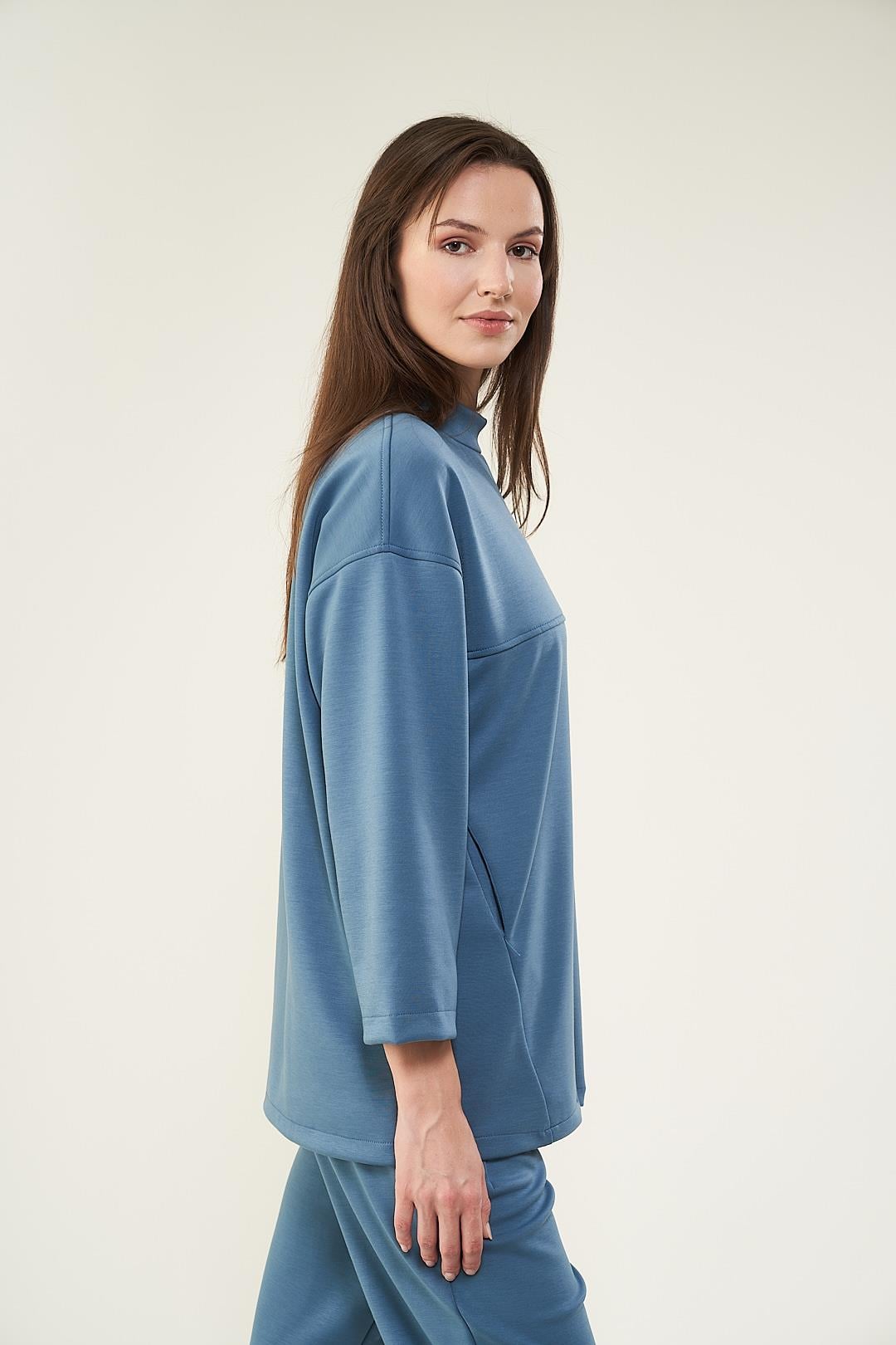 Önü Dikişli Cepli Sweatshirt İndigo