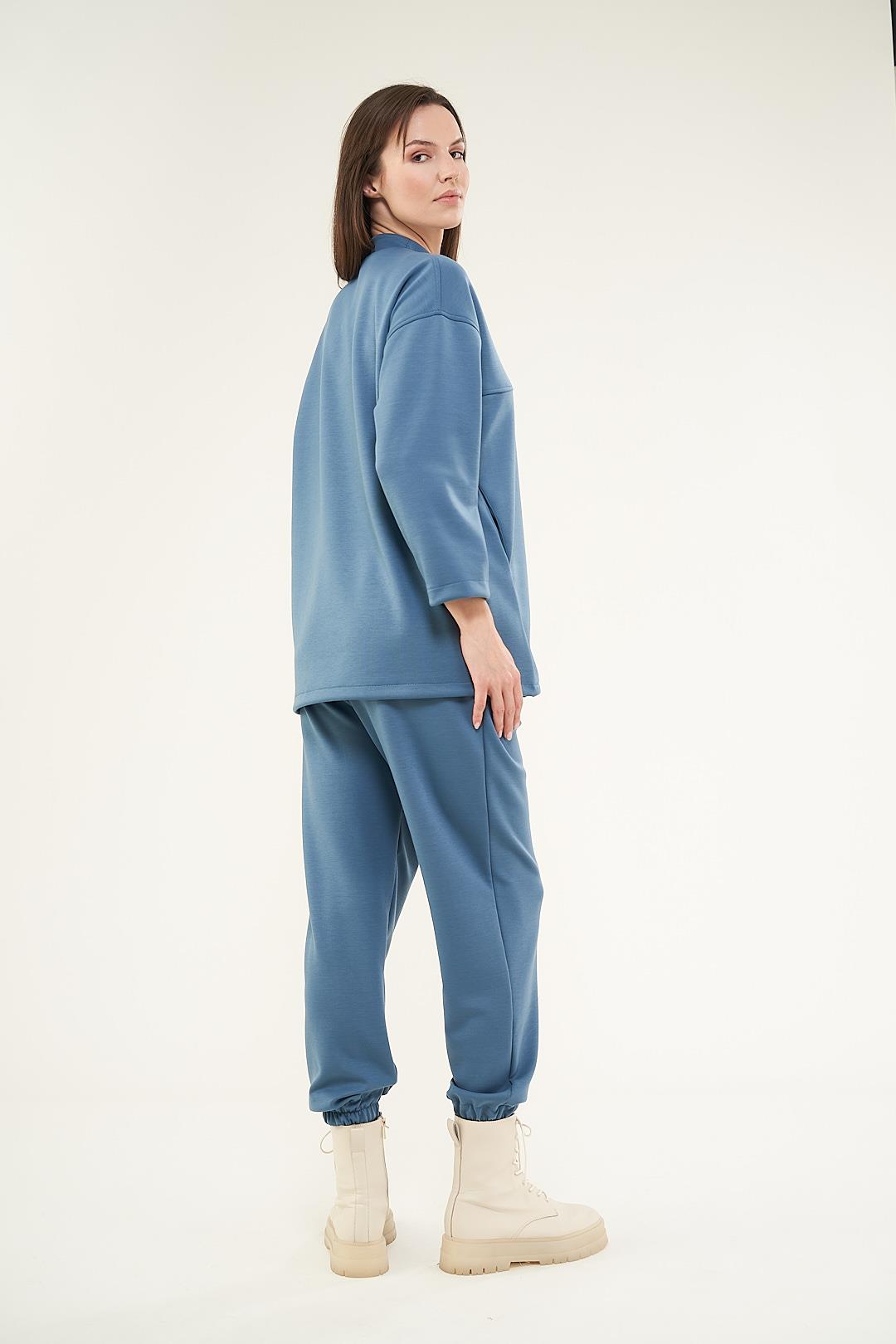 Önü Dikişli Cepli Sweatshirt İndigo