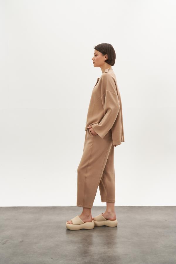 Önü Dikişli Modal Pantolon Ceket Alt Üst Takım Camel