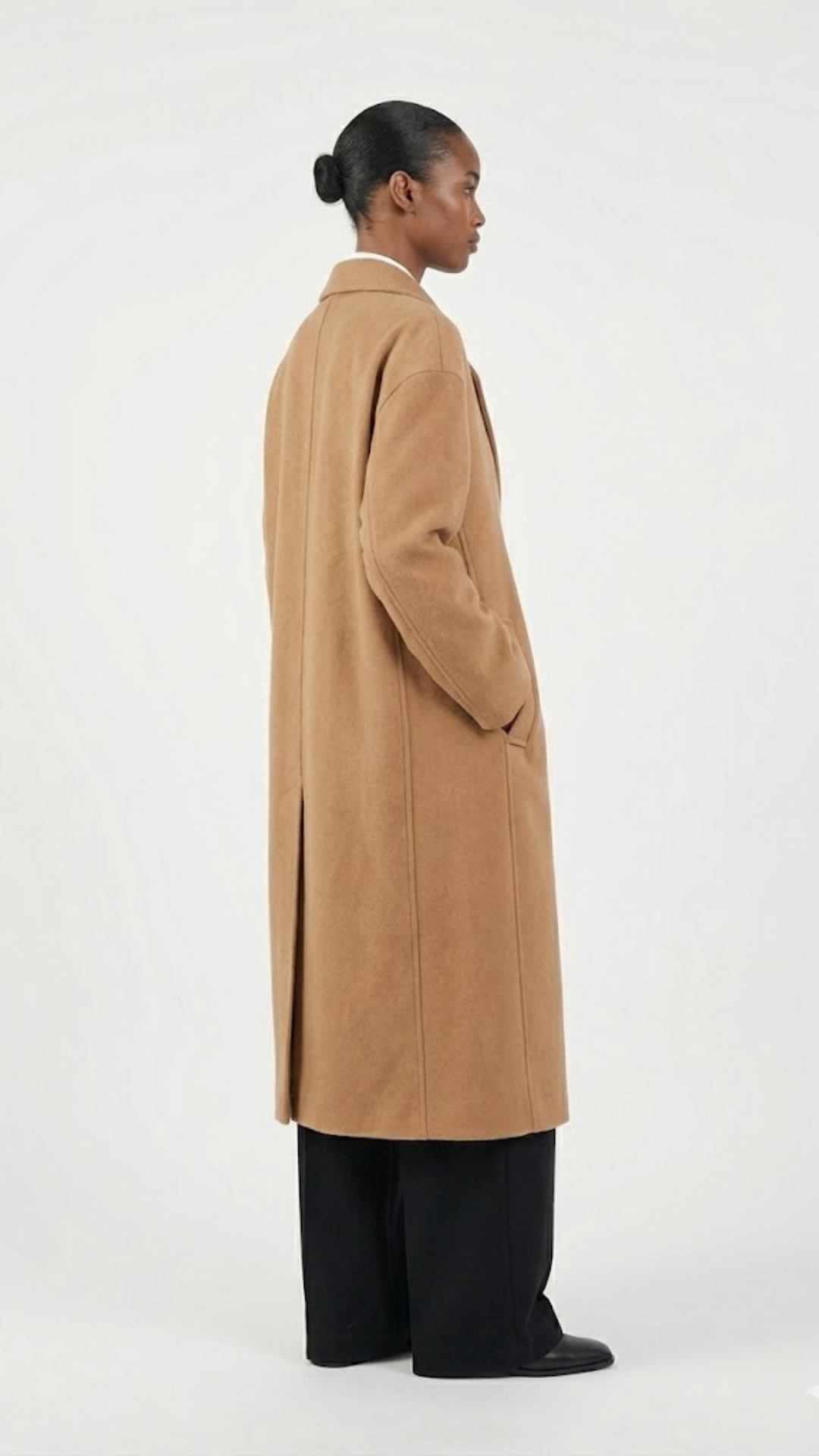 Oversize Biyeli Kaşe Kaban Deve Tüyü