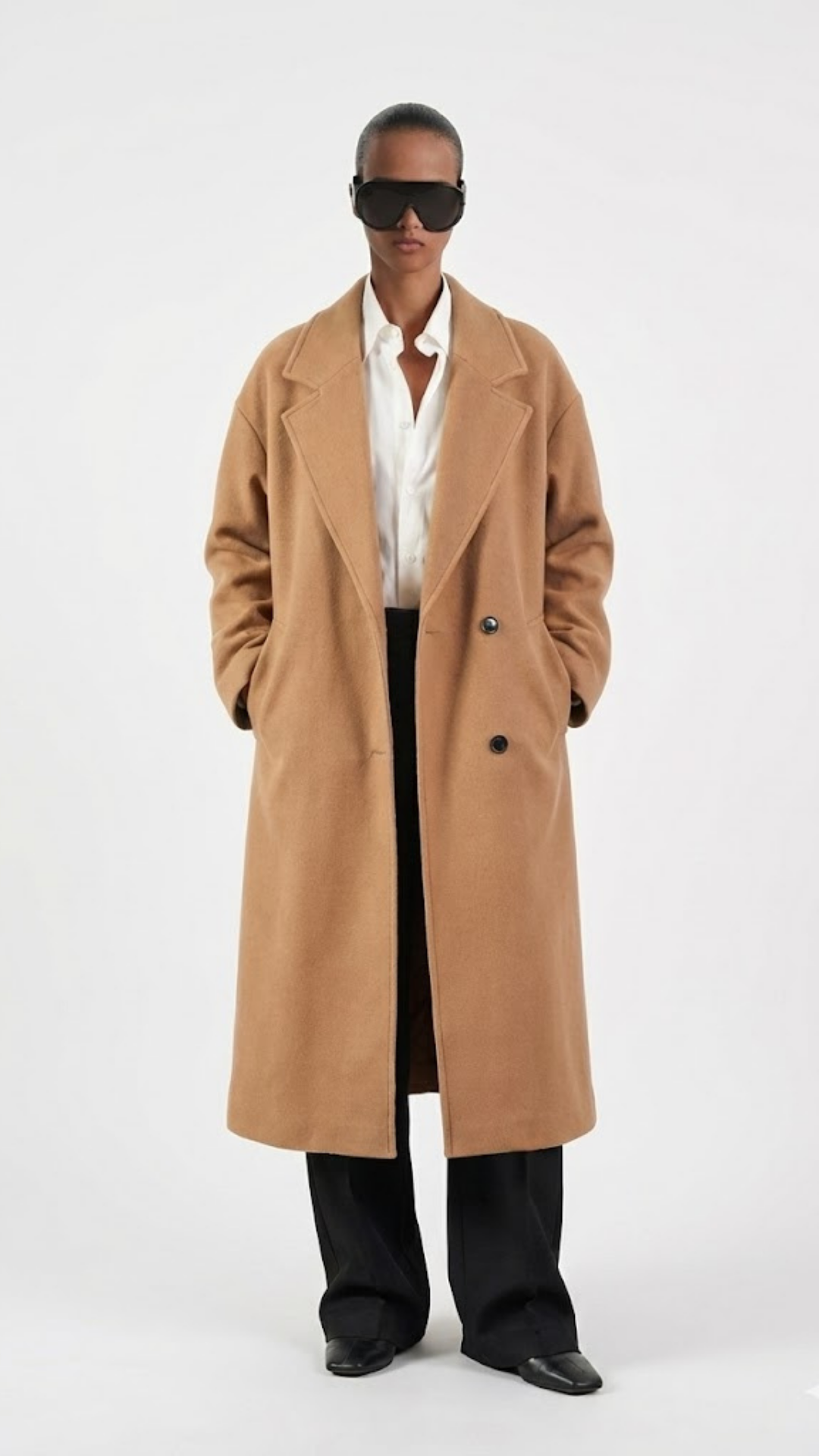 Oversize Biyeli Kaşe Kaban Deve Tüyü