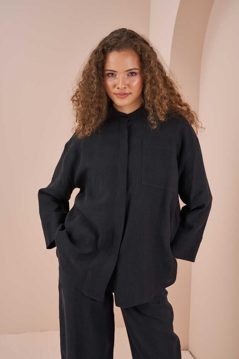 Oversize Jacket Tunic Linen Black
