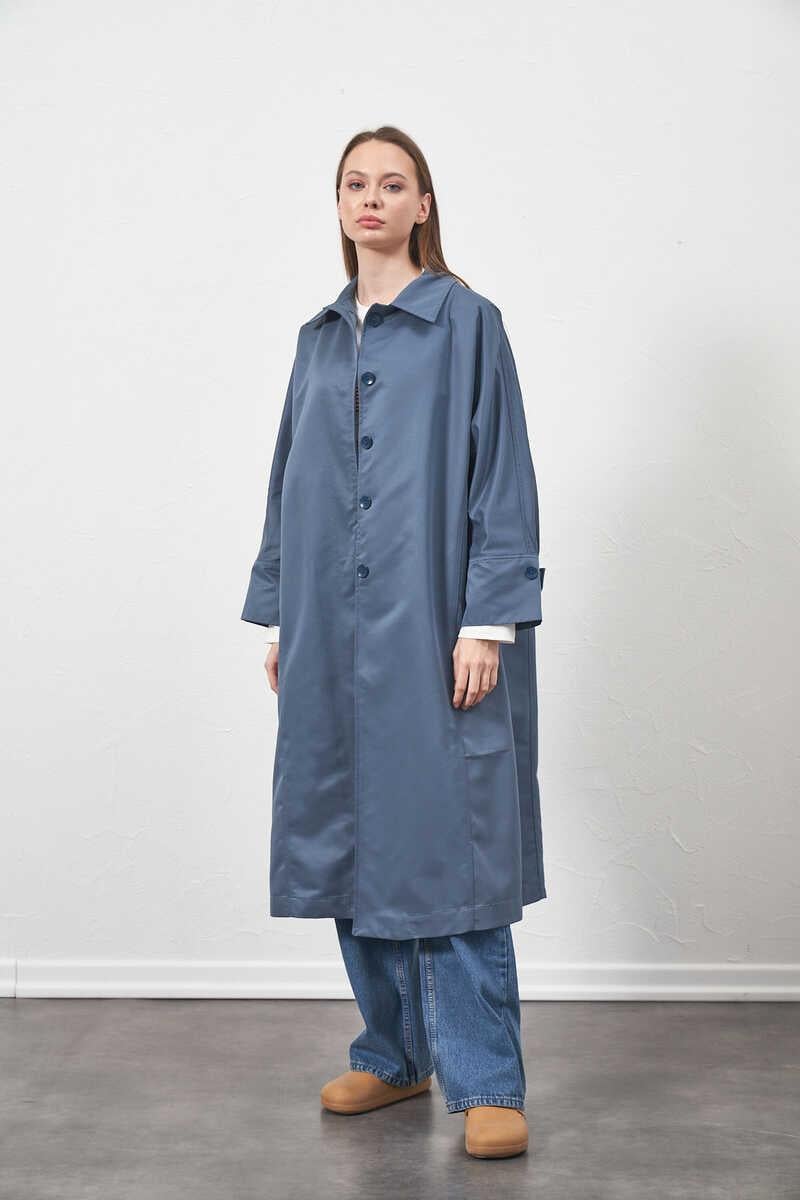 Oversize Trenchcoat Ceket İndigo