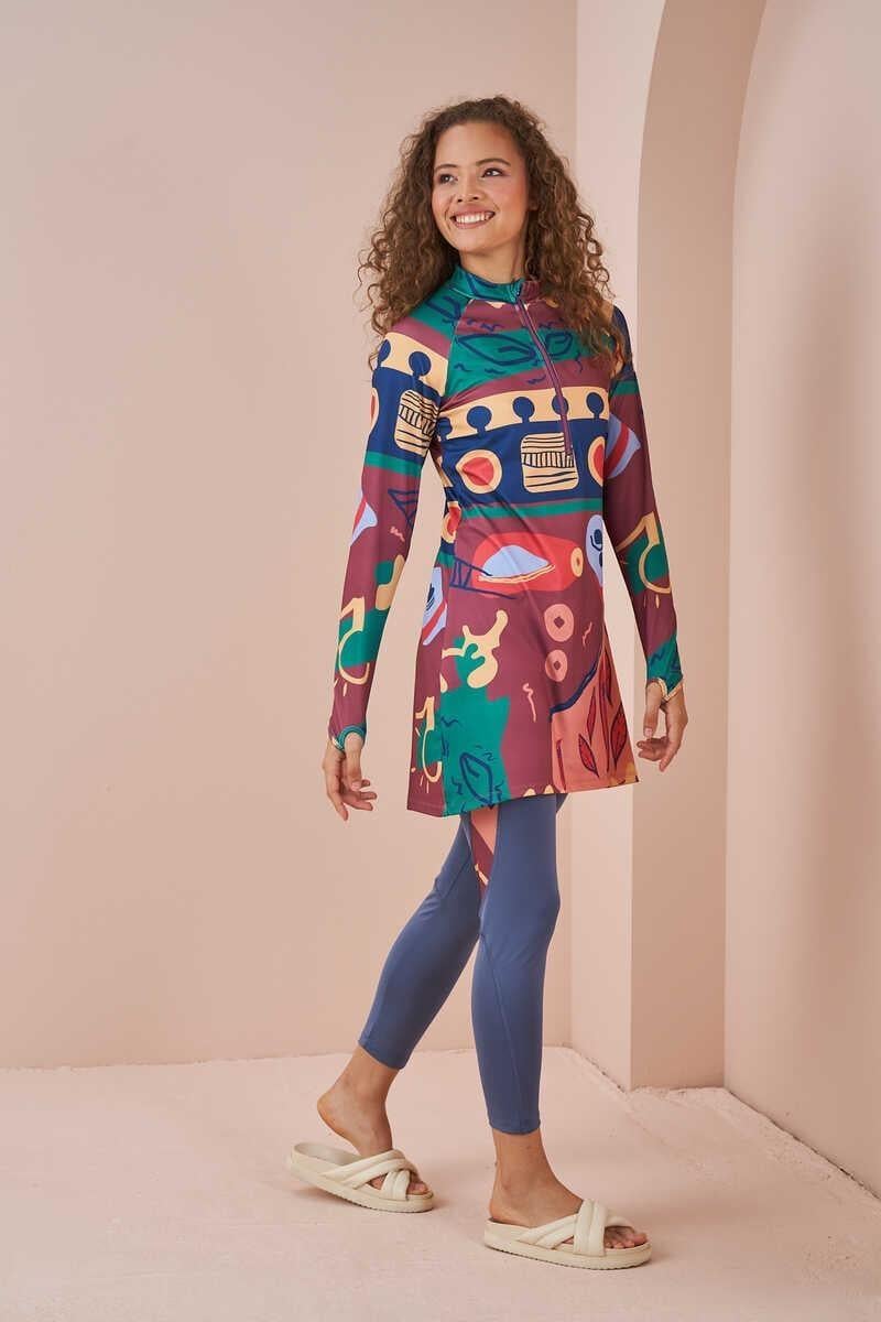 Oyun Performans Tesettür Mayo Takımı Gül Kurusu