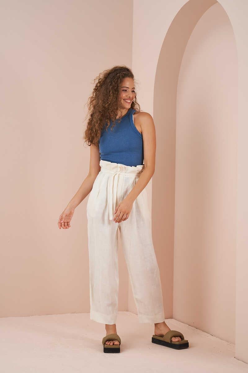 Paperbag Linen Trousers Ecru