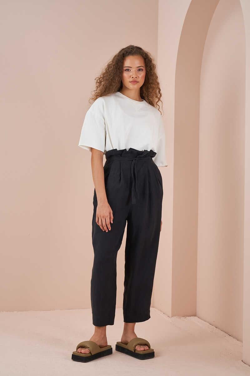 Paperbag Linen Trousers Black