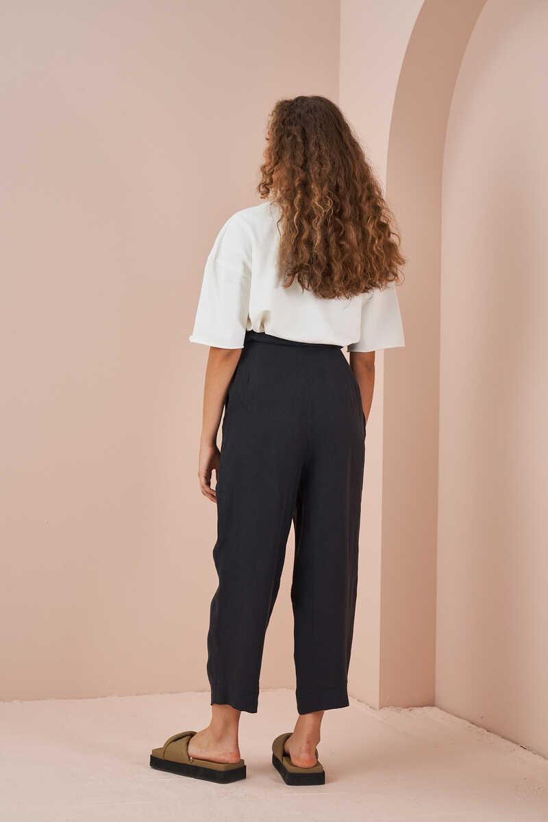Paperbag Linen Trousers Black