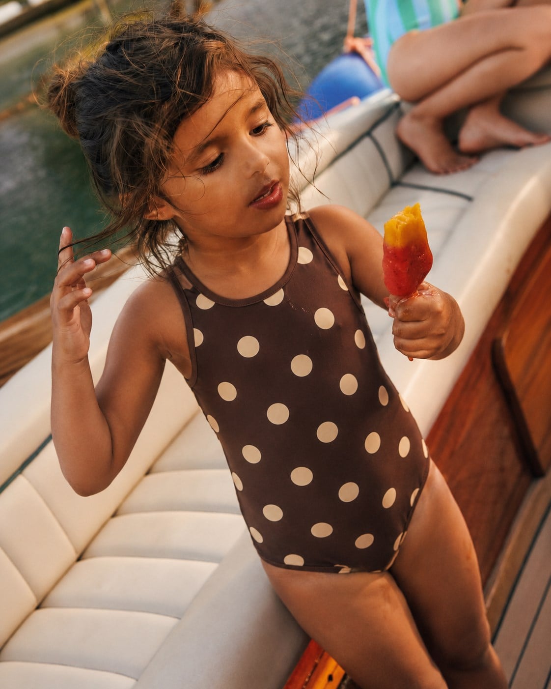 PEARL DOT | Butter Yellow Puantiyeli Kahve Çocuk Mayo