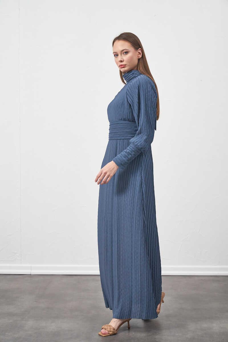 Pliseli Elbise İndigo