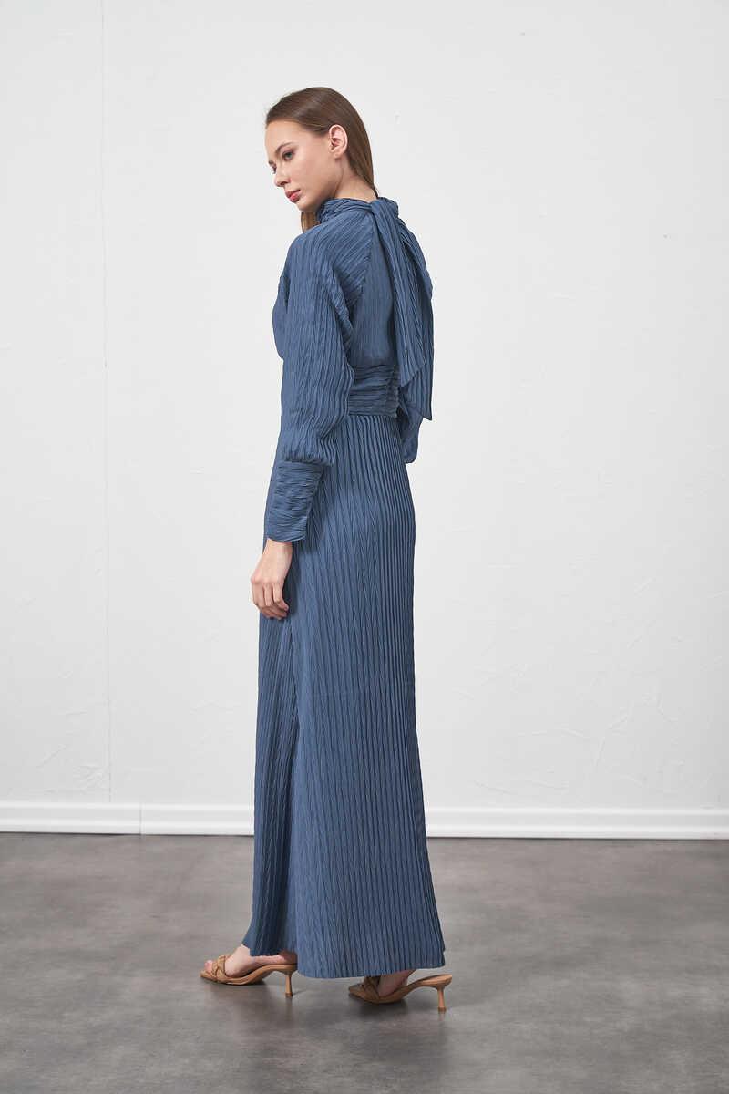 Pliseli Elbise İndigo