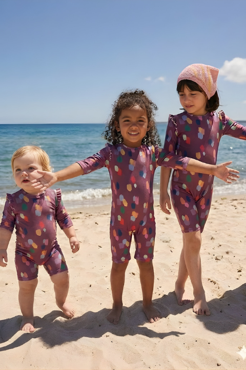Polkadot Pattern Kids Swimsuit Rose Color