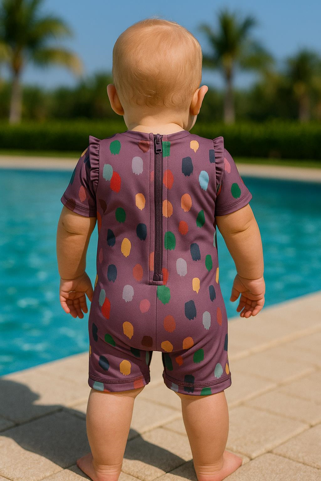 Polkadot Pattern Kids Swimsuit Lilac