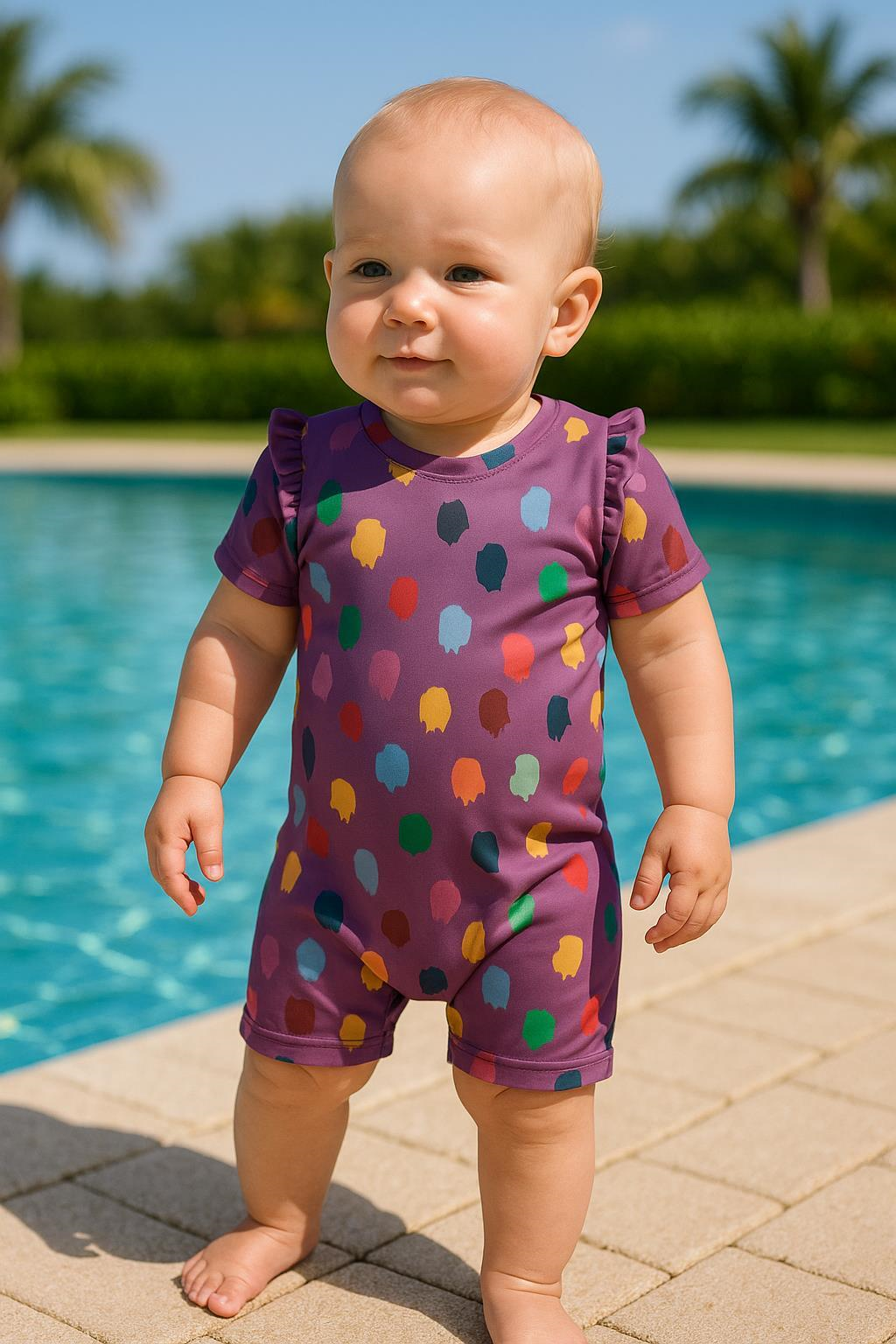 Polkadot Pattern Kids Swimsuit Lilac