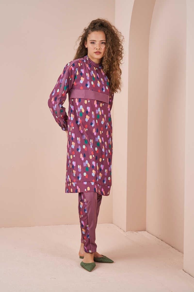 Puantiye Desen Tesettür Mayo Gül Kurusu