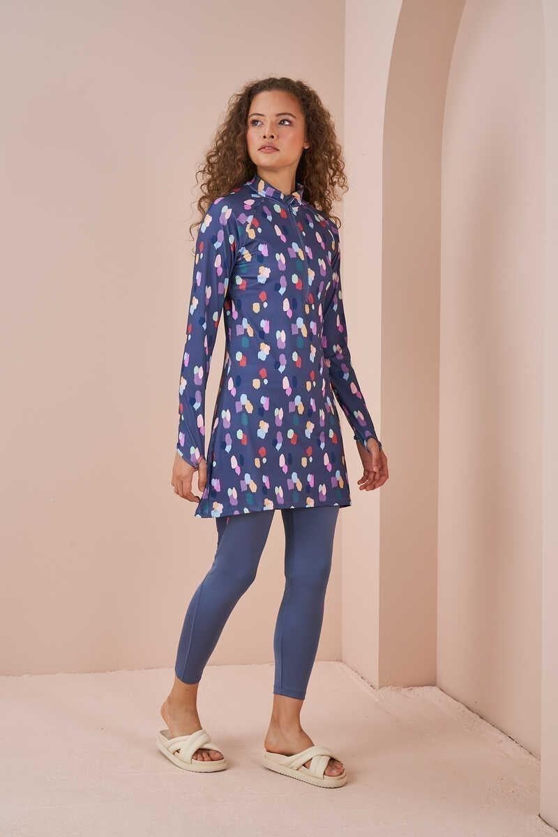 Polkadot Performance Covered Swimsuit Set indigo