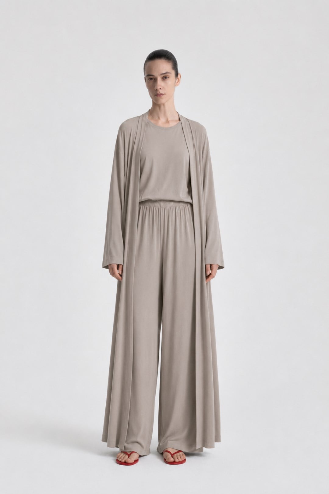 Relaxia | 3 lü Kimono Pantolon Tişört Takım Taş Gri