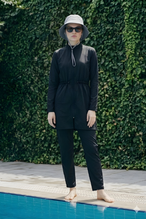 Stoperli Tesettür Mayo Siyah