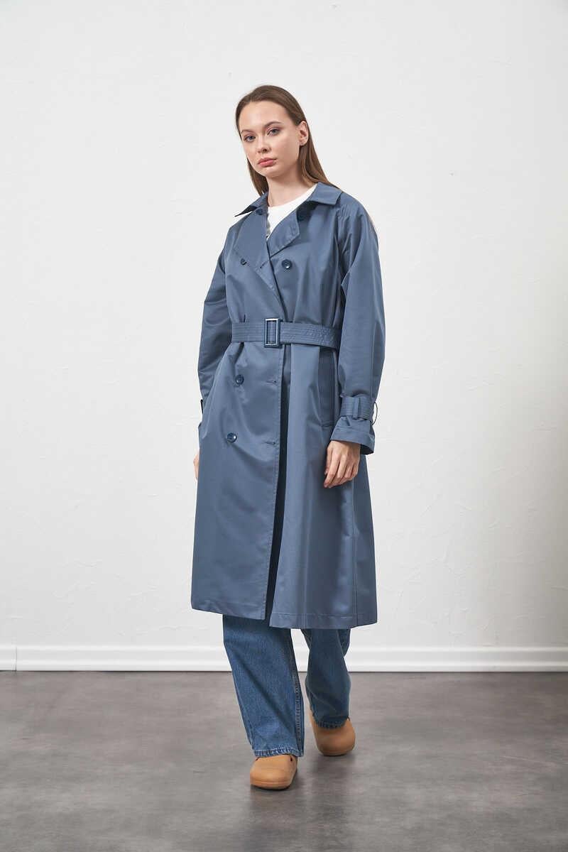 Tokalı Oversize Trenchcoat  İndigo
