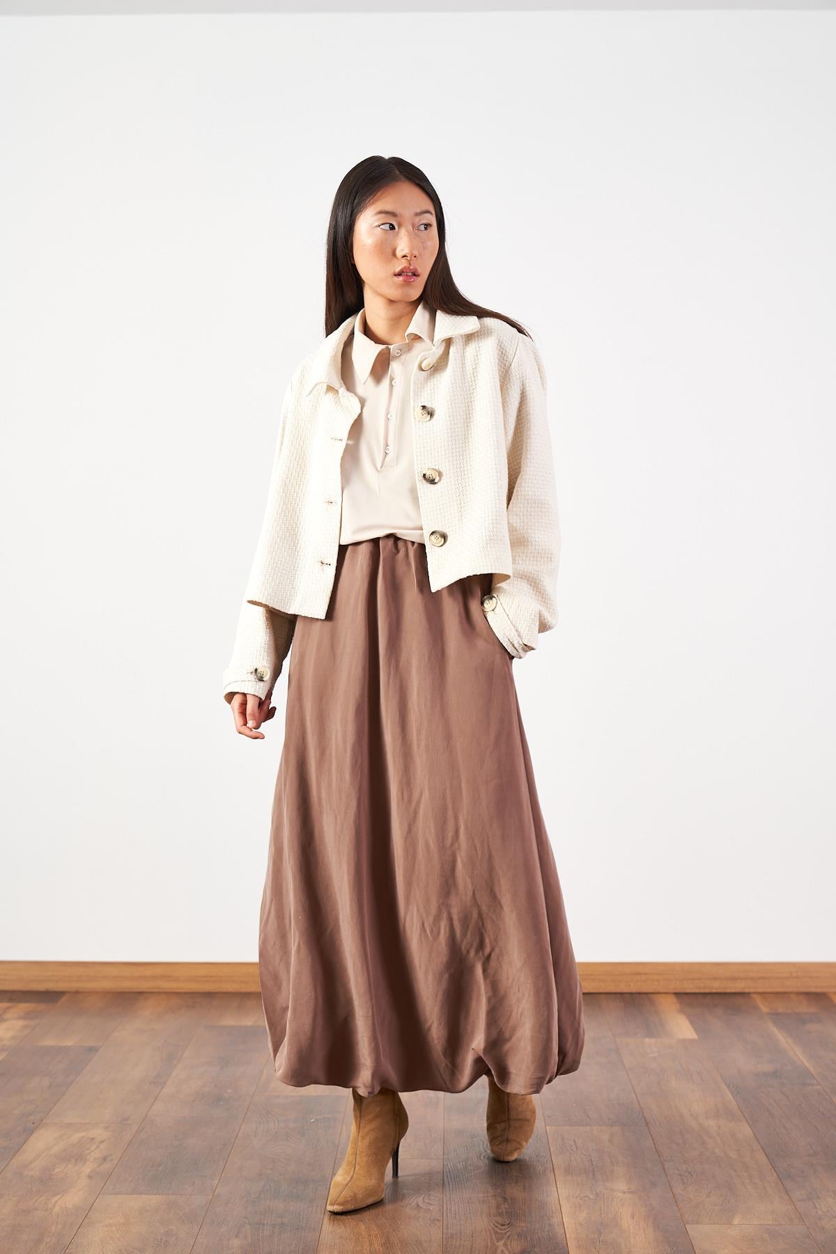 Uzun Balon Etek Kahve