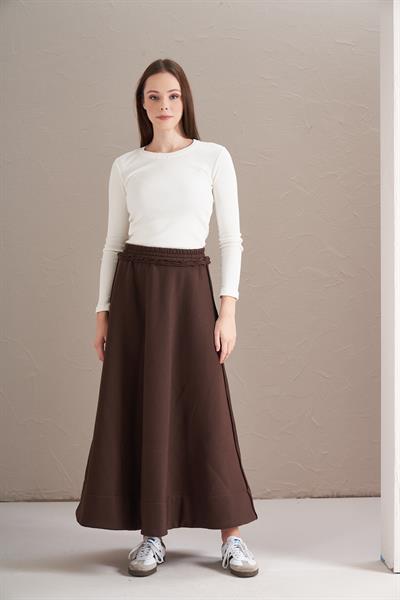 3 İplik Şardonlu Daire Etek Bitter Kahve