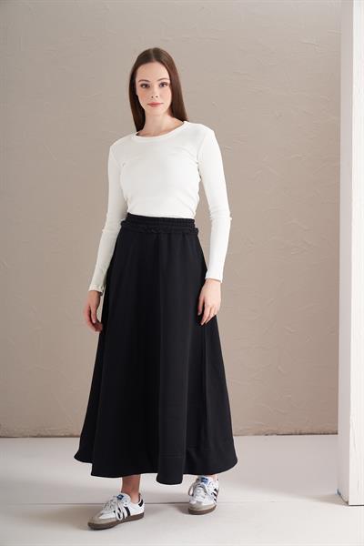3 İplik Şardonlu Daire Etek Siyah