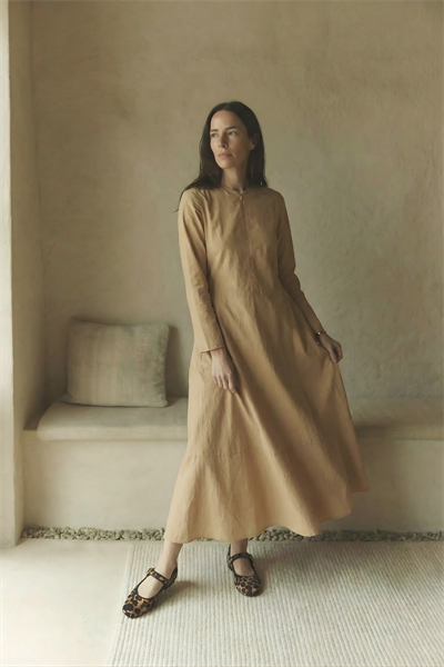 AURA | Gizli Fermuarlı  Minimal Elbise Camel