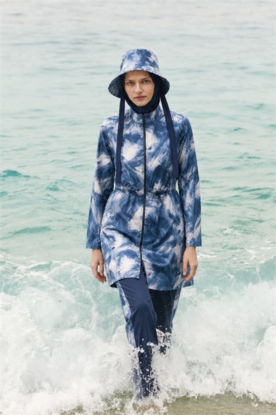 AURELİA TİDE | Batik Desen Lacivert Stoperli Tesettür Mayo 5 li Set