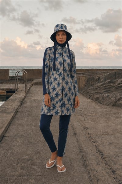 AURELİA TİDE | Batik Desen Lacivert Stoperli Tesettür Mayo 5 li Set