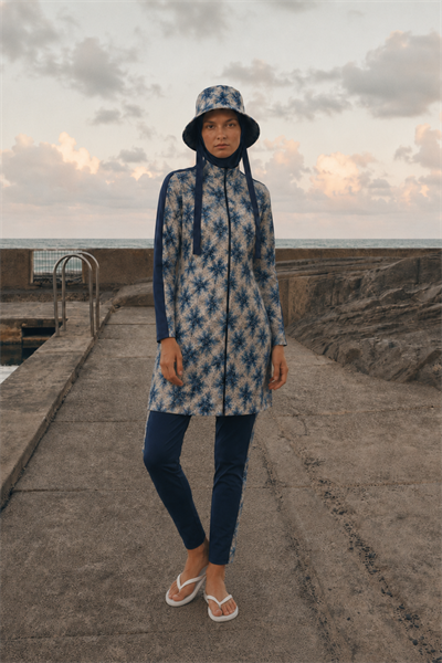 AURELİA TİDE | Batik Desen Lacivert Stoperli Tesettür Mayo 5 li Set