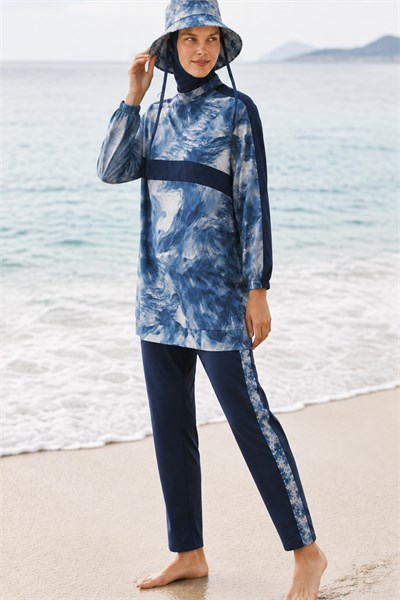 AURELİA TİDE | Batik Desen Lacivert Tesettür Mayo 5 li Set